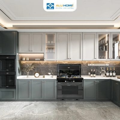 Tủ bếp nhôm chữ L – Sang trọng & Tiện nghi ALH03